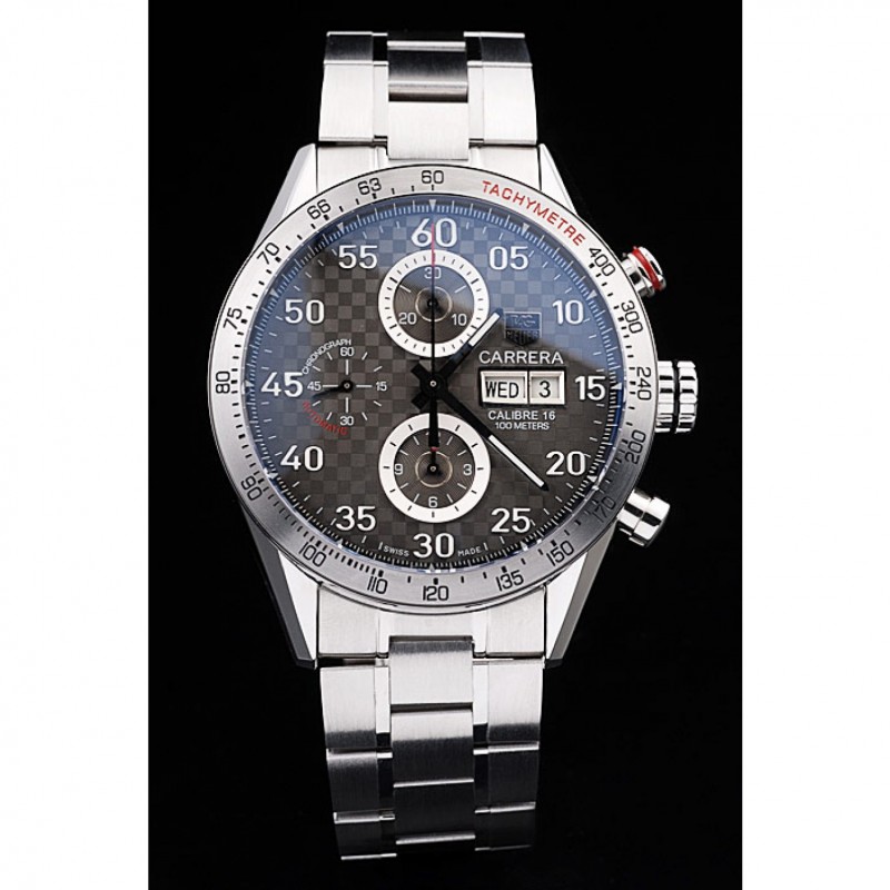 High End Replica Watches Tag Heuer Swiss Carrera Tachymeter Bezel Stainless Steel Checkered Brown Dial-1