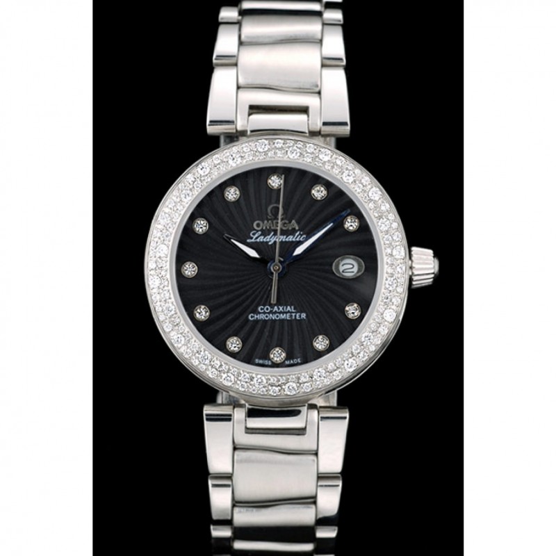Omega DeVille Ladymatic iamond Plated Bezel Black Dial-1