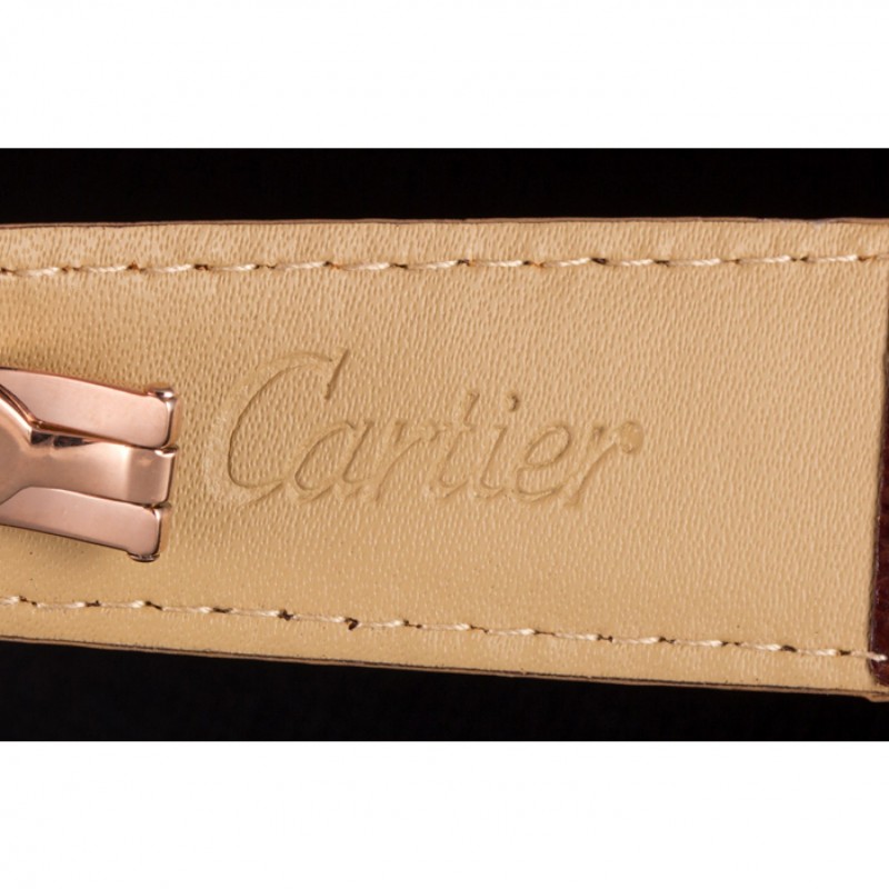 Best Cartier Calibre White Dial Gold Case Brown Leather Bracelet-8