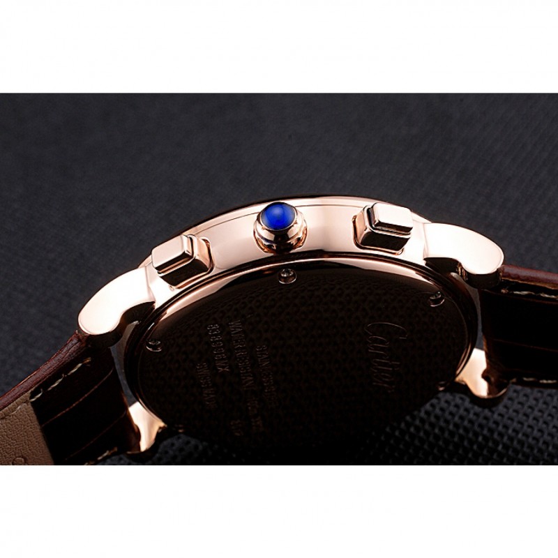 Cartier Rotonde Chronograph White Dial Rose Gold Case Brown Leather Strap-8