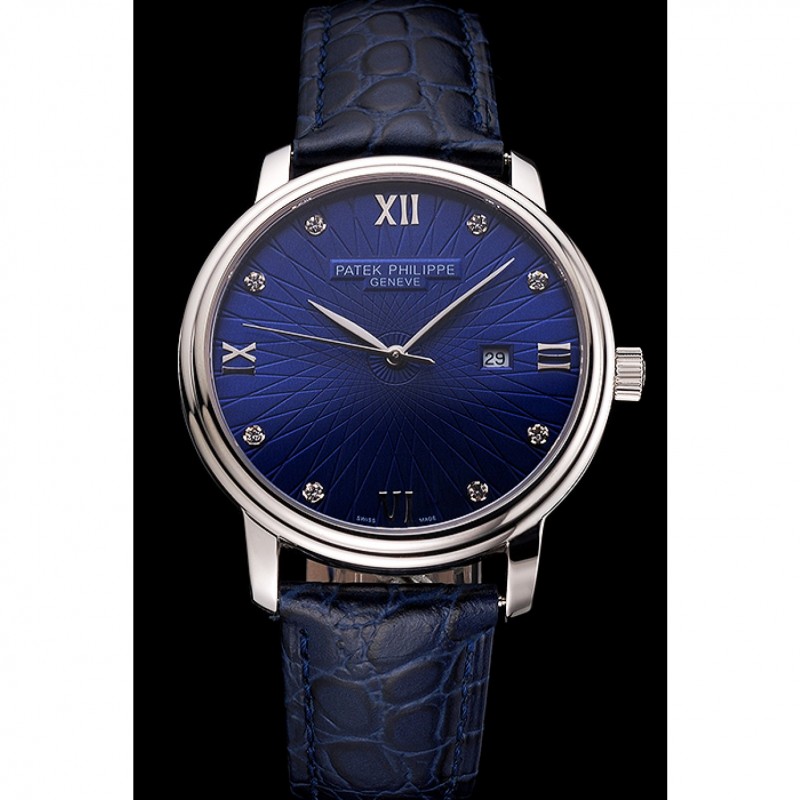 Patek Philippe Calatrava Date Blue Dial Stainless Steel Case Blue Leather Strap-1