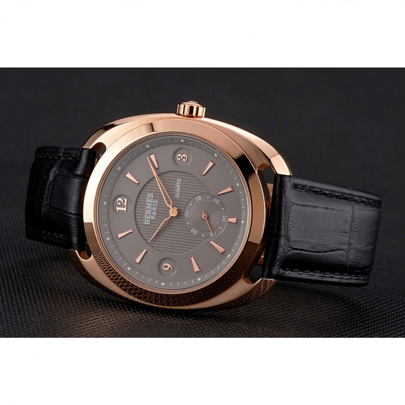 Hermes Dressage Light Brown Dial Rose Gold Case Black Leather Strap-3