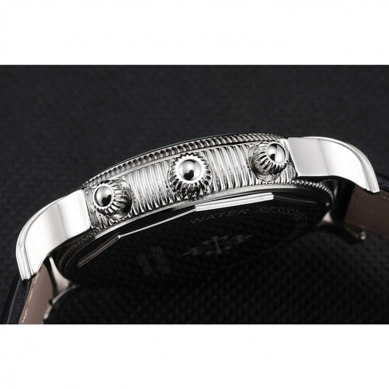 Patek Philippe Chronograph White Dial Blue Markings Stainless Steel Case Black Leather Strap-8