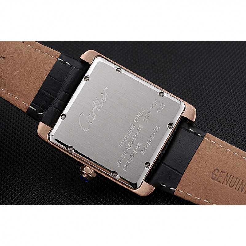 AAA Cartier Tank MC Black Dial Gold Case Black Leather Strap 622580-6