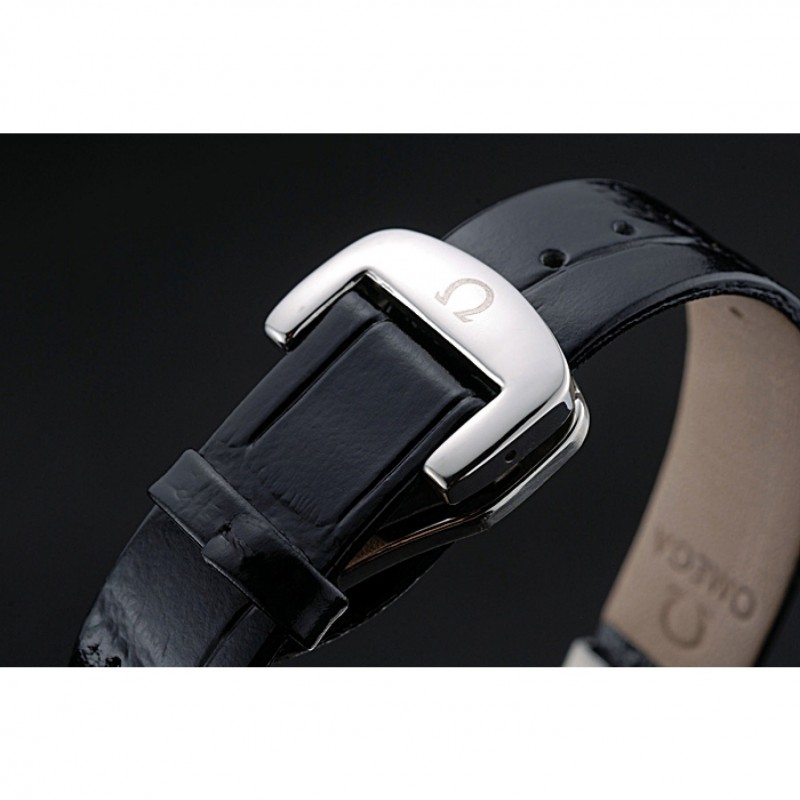 Cheap Replica Watches Omega Ladymatic Black Dial Black Leather Bracelet 622458-5