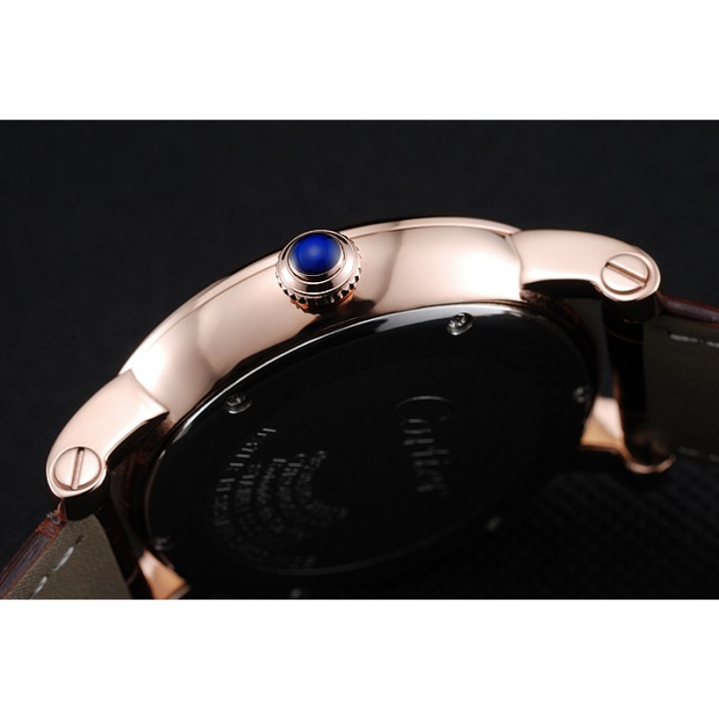 Cartier Rotonde White Dial Gold Case Brown Leather Bracelet 1454221-8