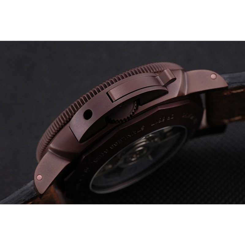 Cheap Replica Watches Panerai Luminor Submersible Black Dial Brown Case Brown Leather Strap-8