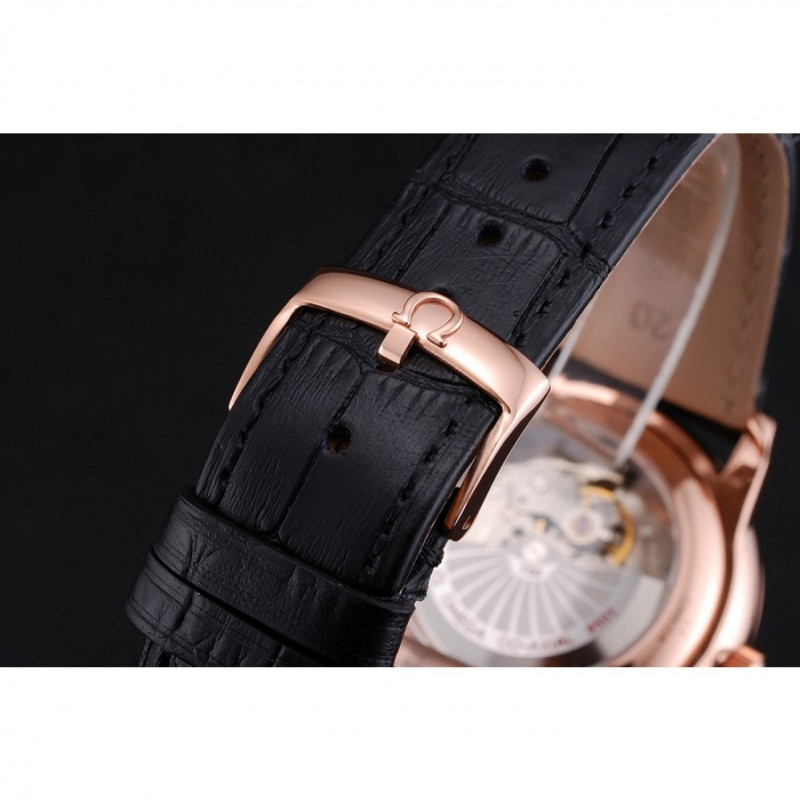 Omega De Ville Prestige Co-Axial Black Dial Rose Gold Diamond Case Black Leather Strap Roman Numeral-5