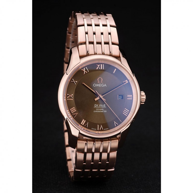 Best Replica Watches Omega Swiss DeVille Rose Gold Bezel Roman Numbers Brown Dial 7610-2