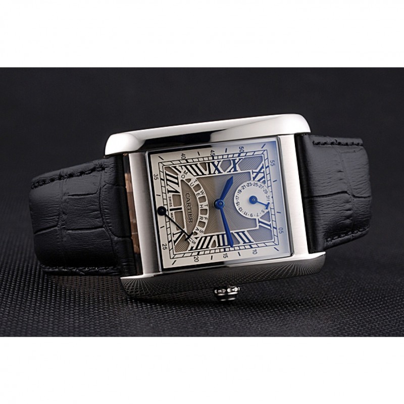 Cartier Tank White Dial Stainless Steel Case Black Leather Strap 622761-3