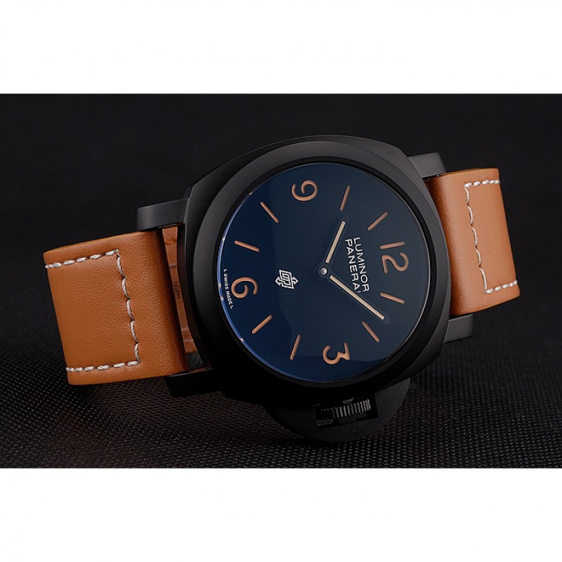 Panerai Luminor Ion Plated Stainless Steel Bezel Orange Leather Bracelet 622309-3