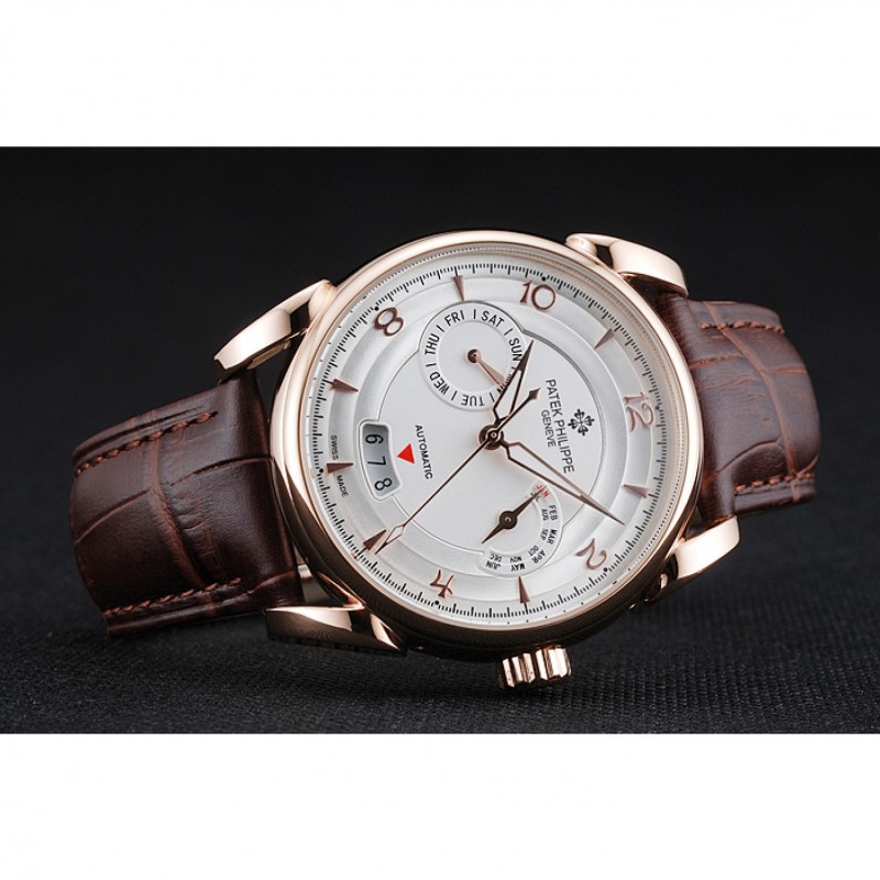 Patek Philippe Complications Chronograph White Dial Gold Case Brown Leather Bracelet 1454236-4
