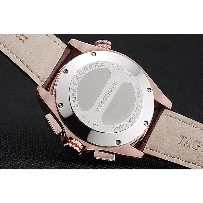 SS Tag Heuer Carrera Rose Gold Case White Dial Brown Leather Strap 98244-7