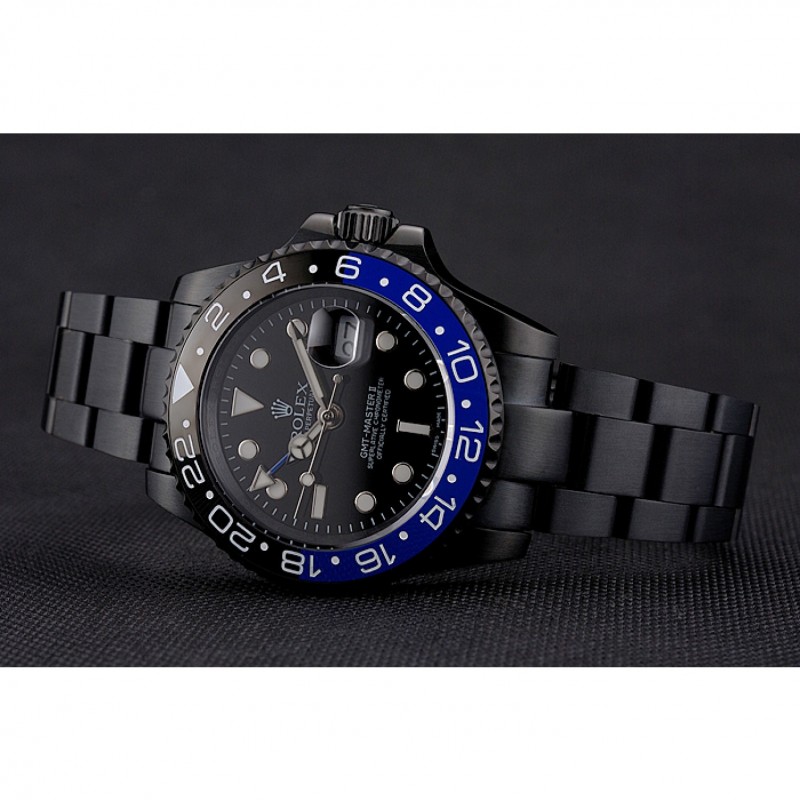Swiss Rolex GMT Master II Black Dial Blue And Black Bezel Black PVD Case And Bracelet-3