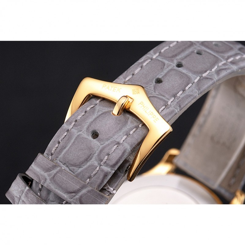 High Quality Patek Philippe Calatrava Gray Dial Diamond Markings Gold Case Gray Leather Strap-5