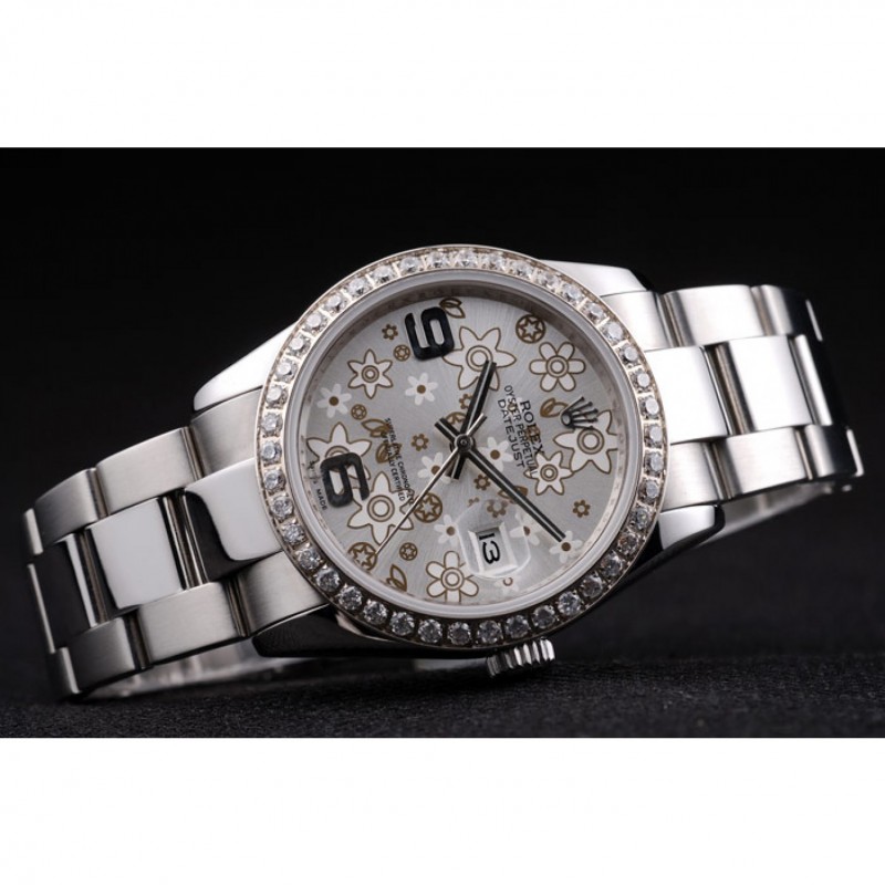 Rolex Datejust Stainless Steel Silver Flowers Dial Diamond Plated rl305-3