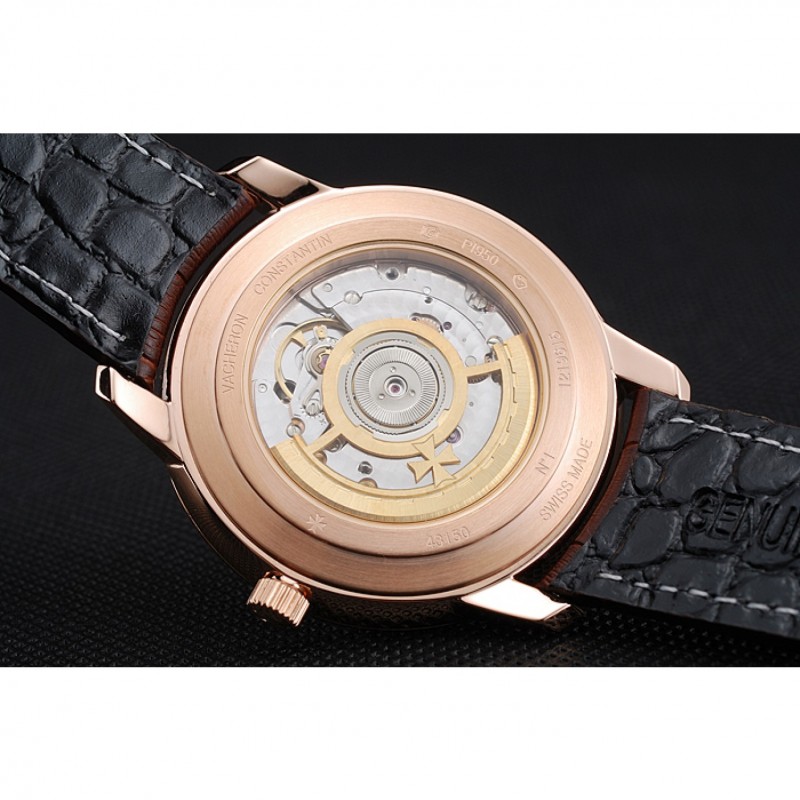 Swiss Vacheron Constantin Patrimony Grey Dial Rose Gold Case Brown Leather Bracelet 1454166-7