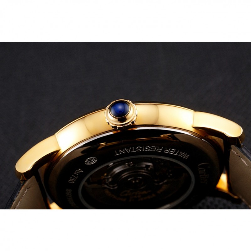 Swiss Cartier Rotonde Annual Calendar Black Dial Gold Case Black Leather Strap-5