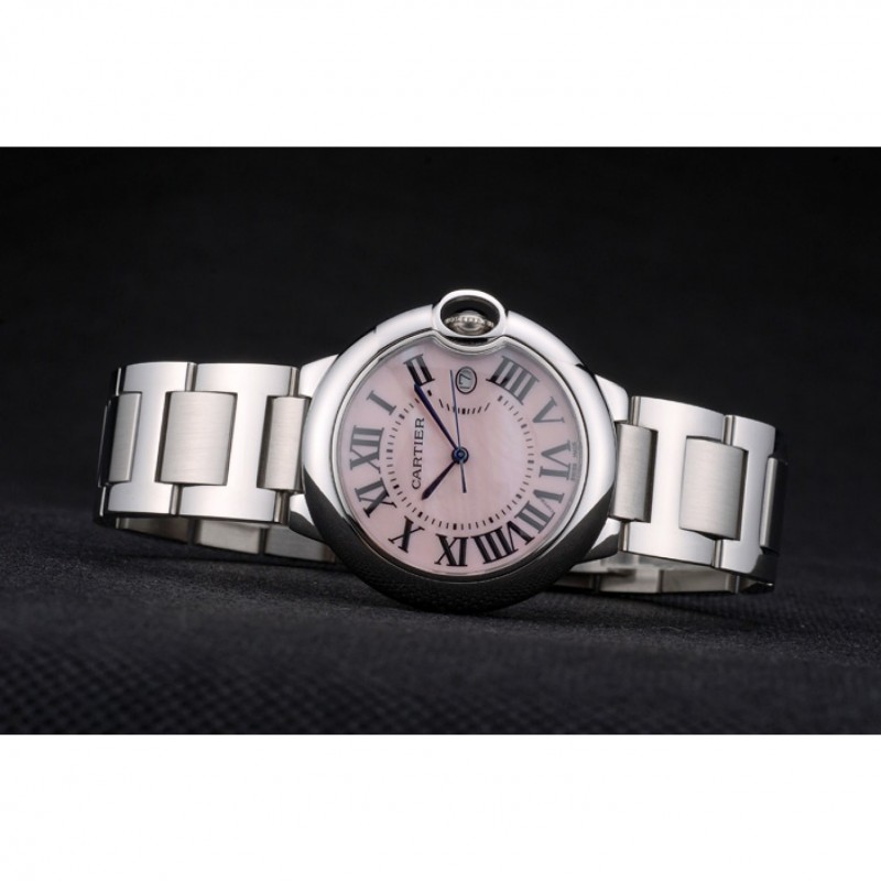 SS Replica Watches Cartier Ballon Bleu 38mm Pink Dial Stainless Steel Case And Bracelet-4