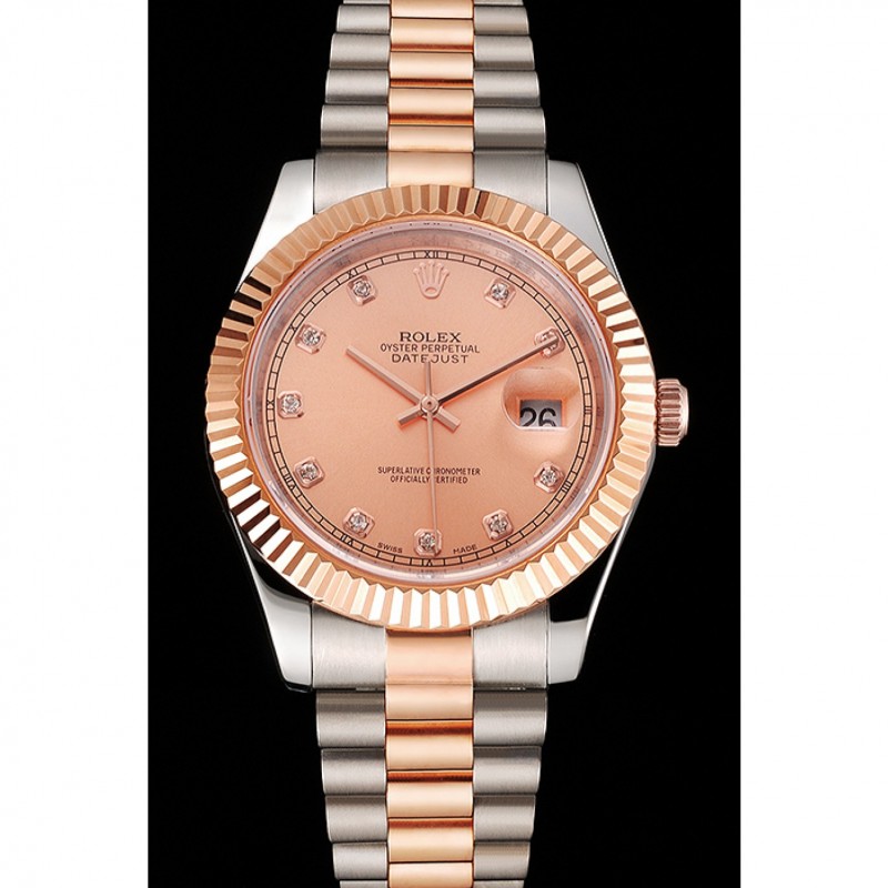 Swiss Rolex Datejust Rose Gold Dial And Bezel Stainless Steel Case Two Tone Bracelet-1