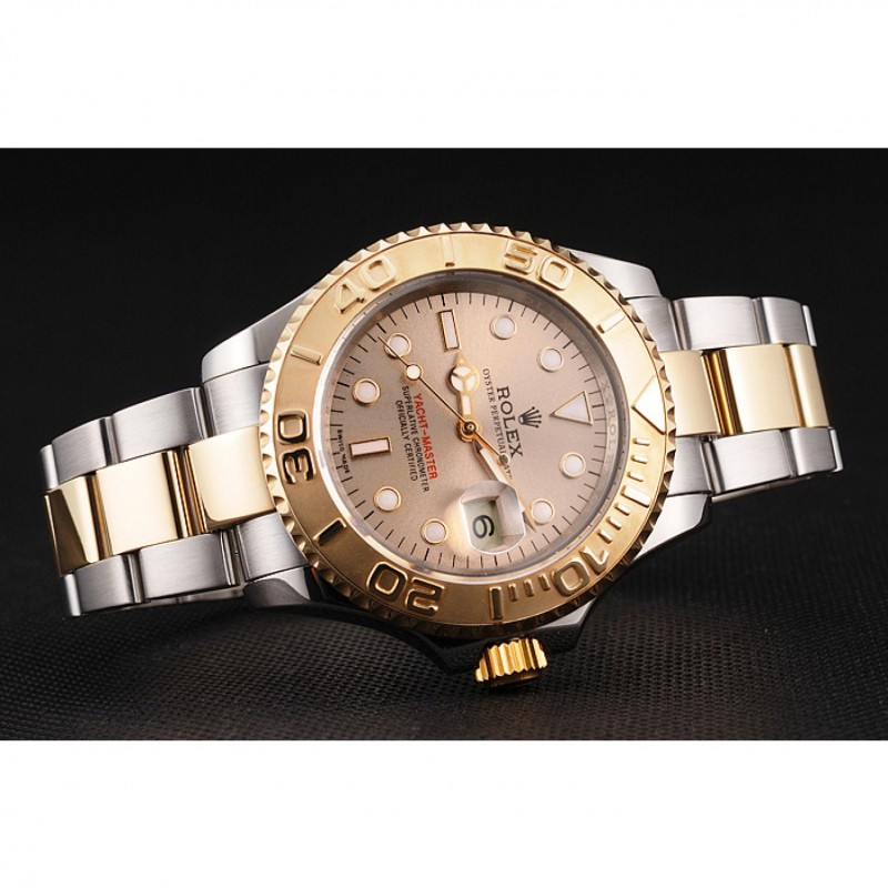Swiss Rolex Yacht-Master Champagne Dial Gold Bezel Stainless Steel Case Two Tone Bracelet-4