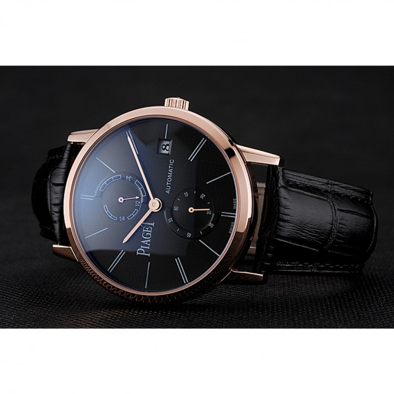 Piaget Altiplano Date Black Dial Rose Gold Case Black Leather Strap-3