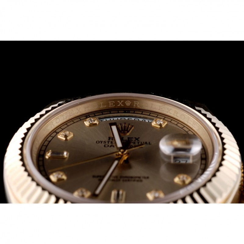 High End Replica Watches Rolex DayDate Gold Stainless Steel Ribbed Bezel Goldish Dial 41979-8