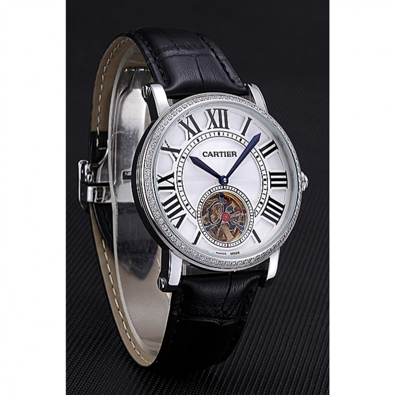 High End Replica Watches Cartier Rotonde Flying Tourbillon Diamonds White Dial 621954-2