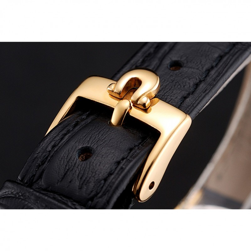 Omega De Ville Prestige Small Seconds White Dial Gold Case Black Leather Strap-5