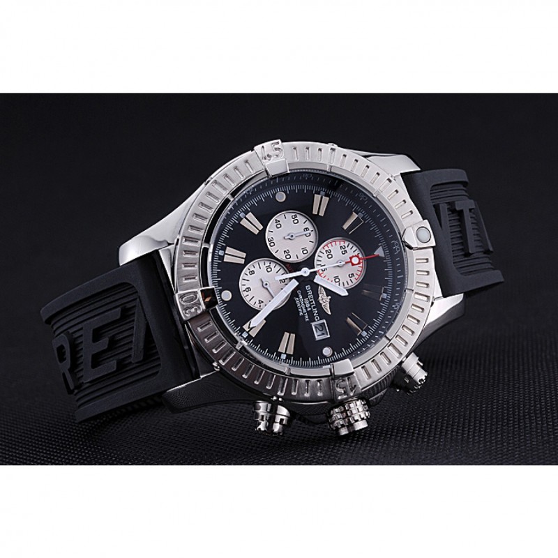 Best Replica Watches Breitling Chronomat Evolution Black Dial Black Rubber Bracelet 622516-3