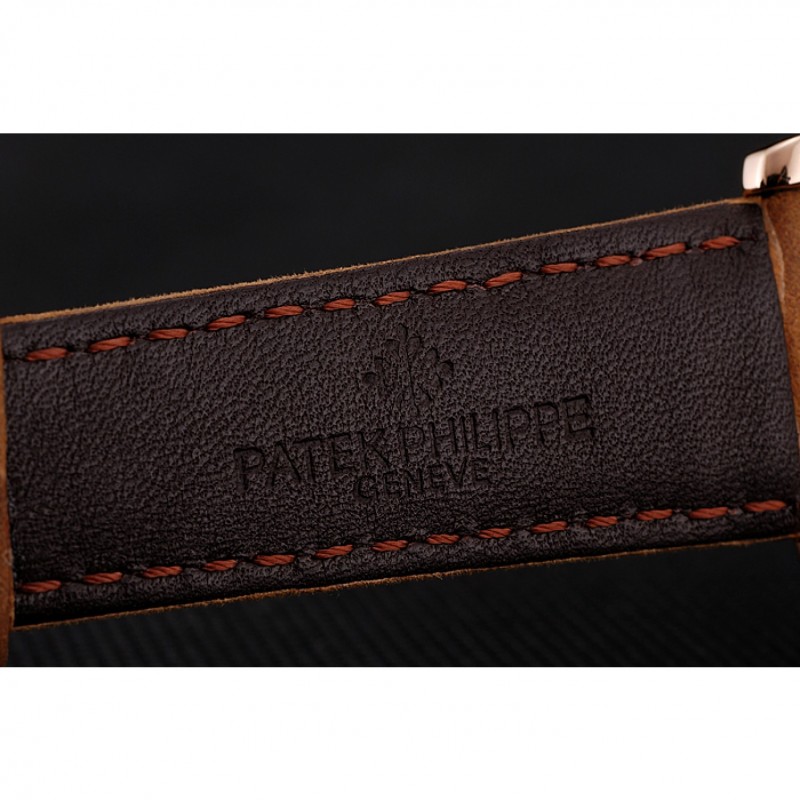 Best Replica Watches Patek Philippe Grand Complications GMT Moonphase Tourbillon Black Dial Rose Gold Case Brown Suede Leather Strap 1453821-6