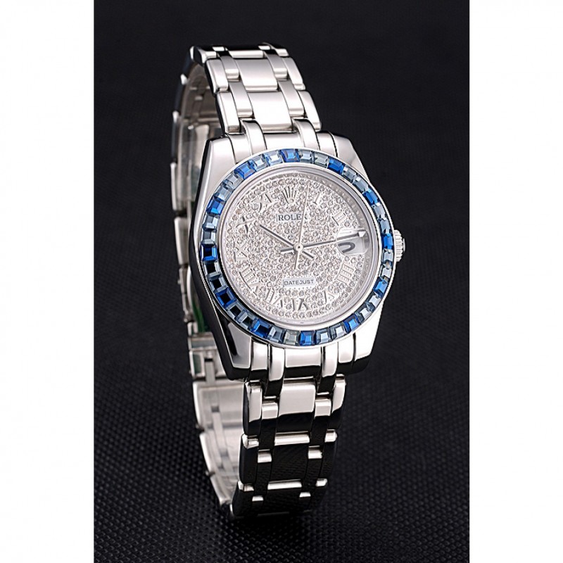 Rolex Datejust Diamond Dial Blue Jewels Bezel Stainless Steel Case And Bracelet 622834-2