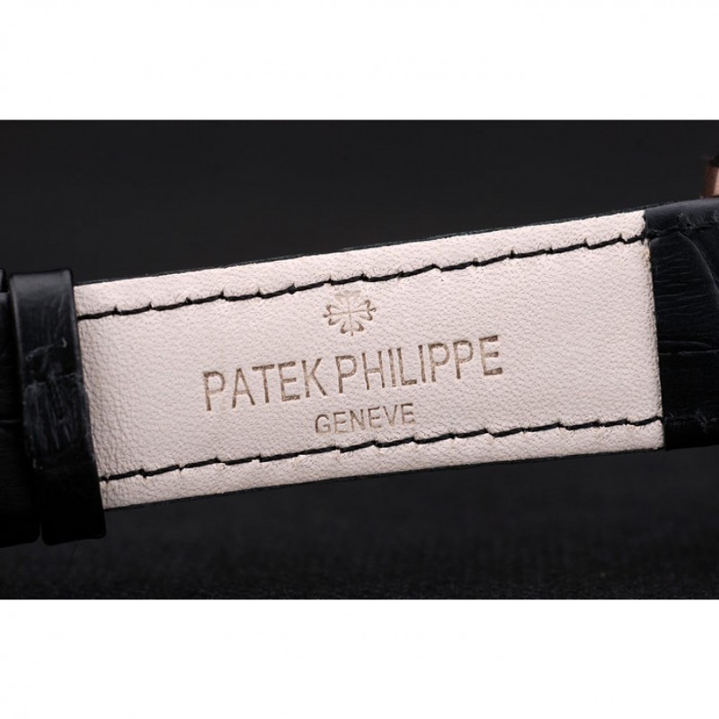 Patek Philippe Swiss Calatrava Ribbed Bezel Black Dial Black Leather Strap 7651-7