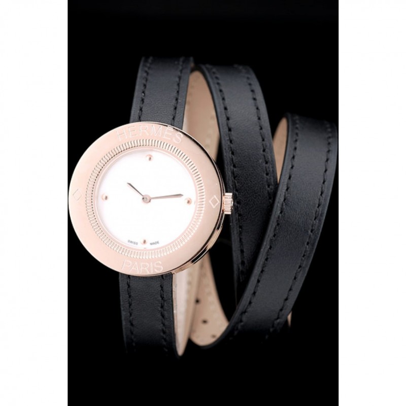Hermes Classic MOP Dial Black Elongated Leather Strap-1