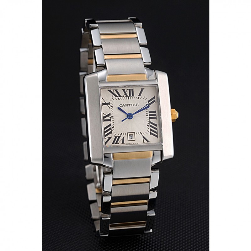 SS Swiss Cartier Tank Francaise Steel Case White Dial Roman Numerals Two Tone Bracelet 622648-2