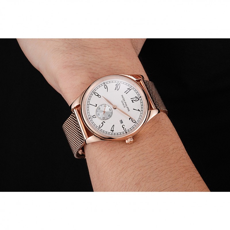 Patek Philippe Calatrava Small Seconds White Dial Rose Gold Case And Bracelet-8
