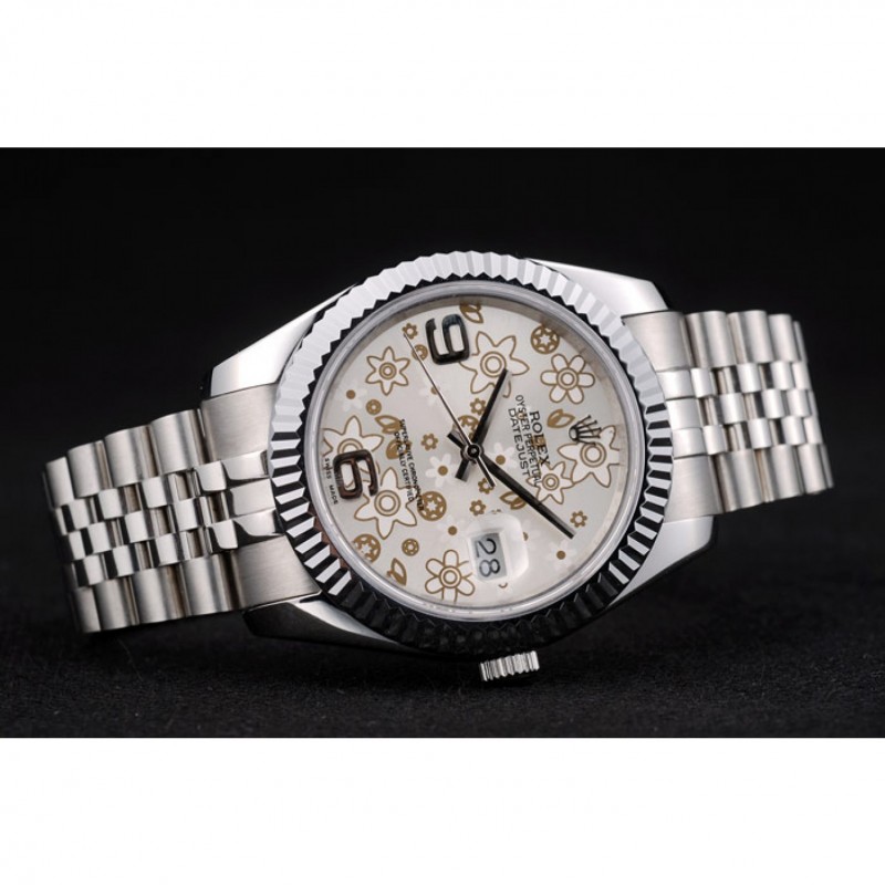 Rolex DateJust Stainless Steel Ribbed Bezel Flower Silver Dial 41983-3