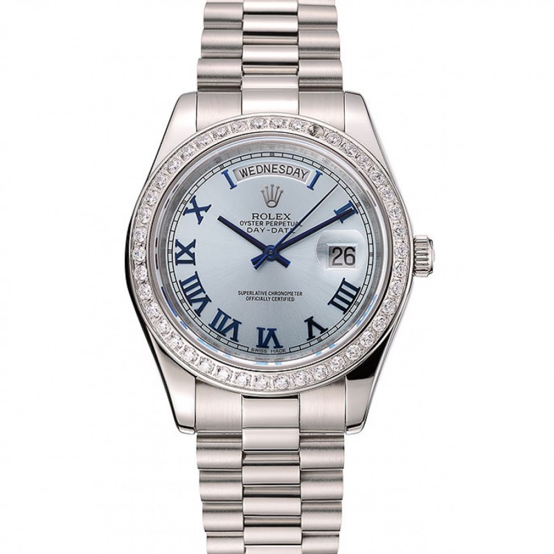 Best Swiss Rolex Day-Date Ice Blue Dial Diamond Case Stainless Steel Bracelet 1453962-0