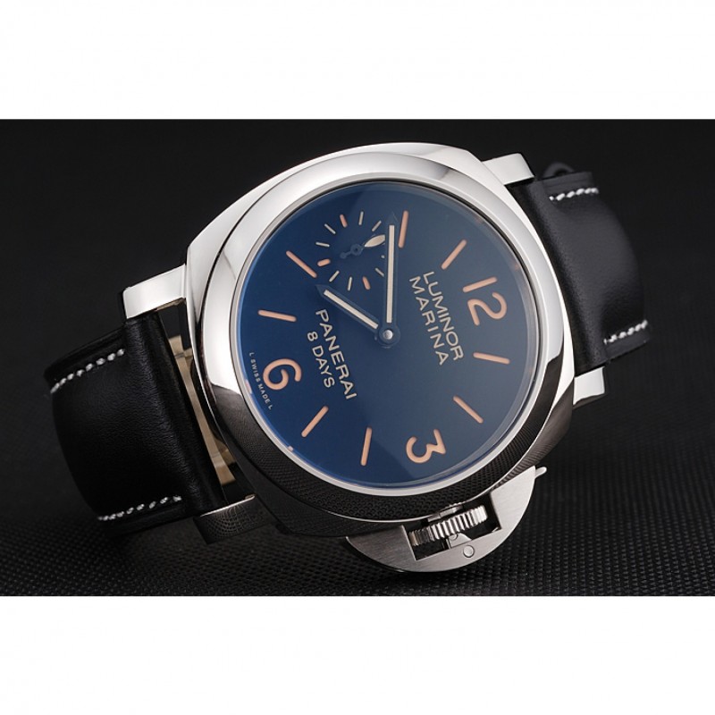 High Quality Panerai Luminor Marina 8 Days Black Dial Stainless Steel Case Black Leather Strap-4