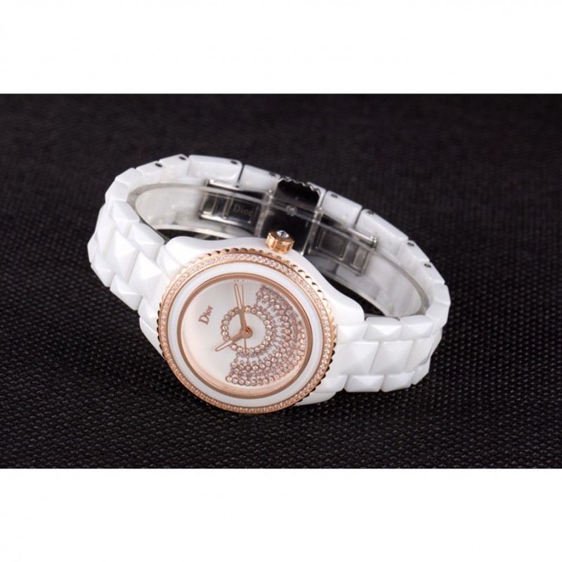 Dior VIII Grand Bal Rose Gold Bezel White Bracelet cd07 621360-4