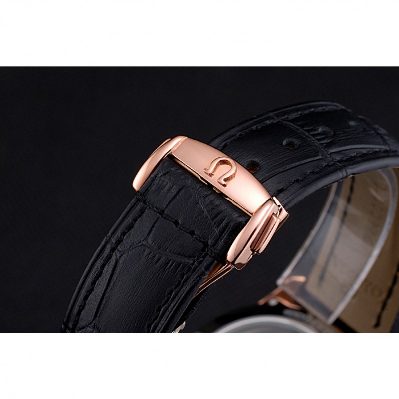 Omega DeVille Rose Gold Bezel with Black Dial and Black Leather Strap 621569-8