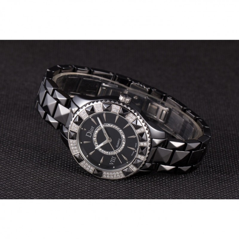 AAA Dior VIII Diamond Encrusted Black Bezel Black Bracelet cd09 621362-4
