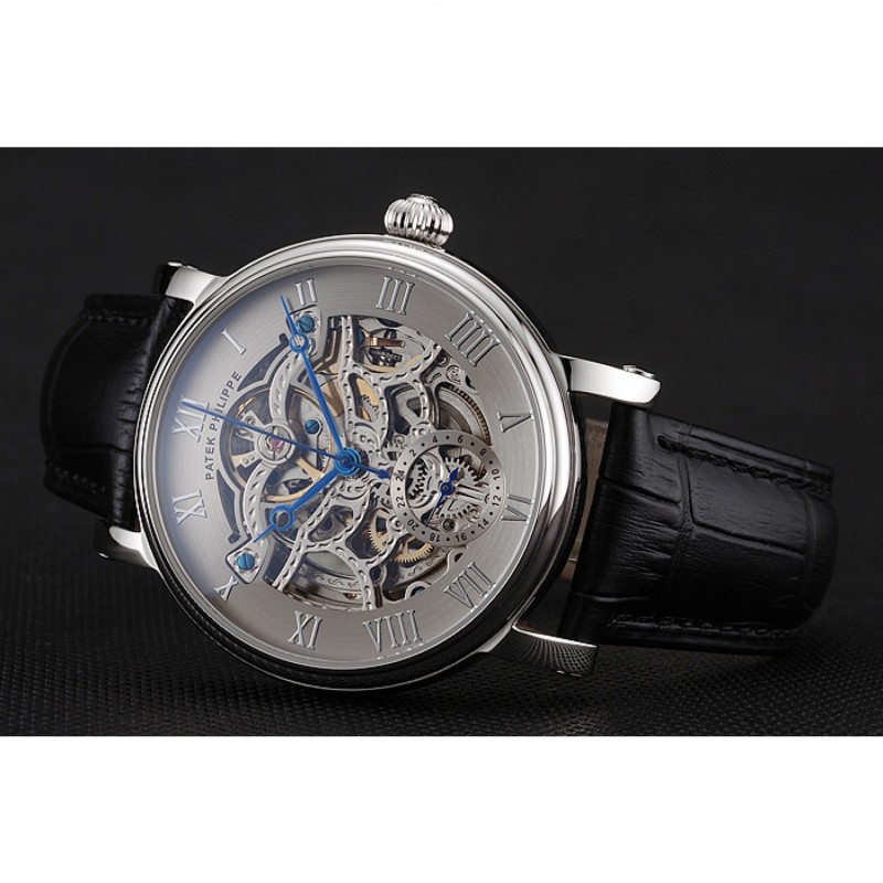 Patek Philippe Grand Complications Gray Skeleton Dial Stainless Steel Case Black Leather Strap 1453811-3