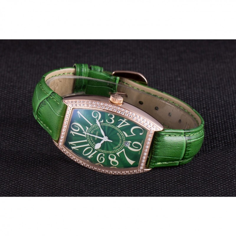 Franck Muller Casablanca Green Croco Leather Band Crystal Encrusted Bezel 621646-3