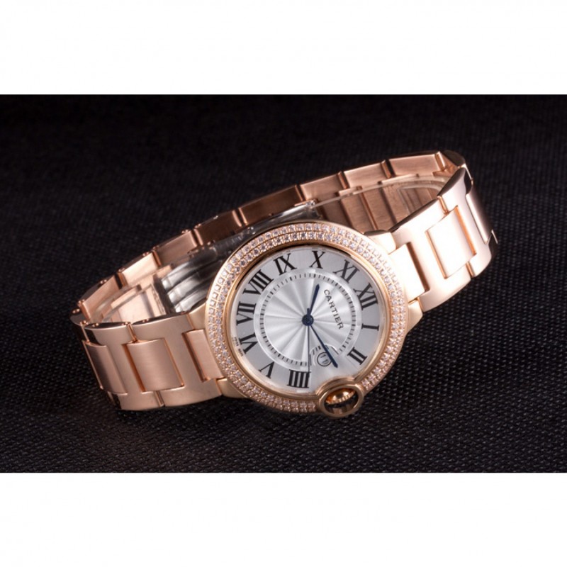 High Quality Replica Watches Cartier Ballon Bleu 42mm White Dial Diamonds Pink Gold Case And Bracelet-3