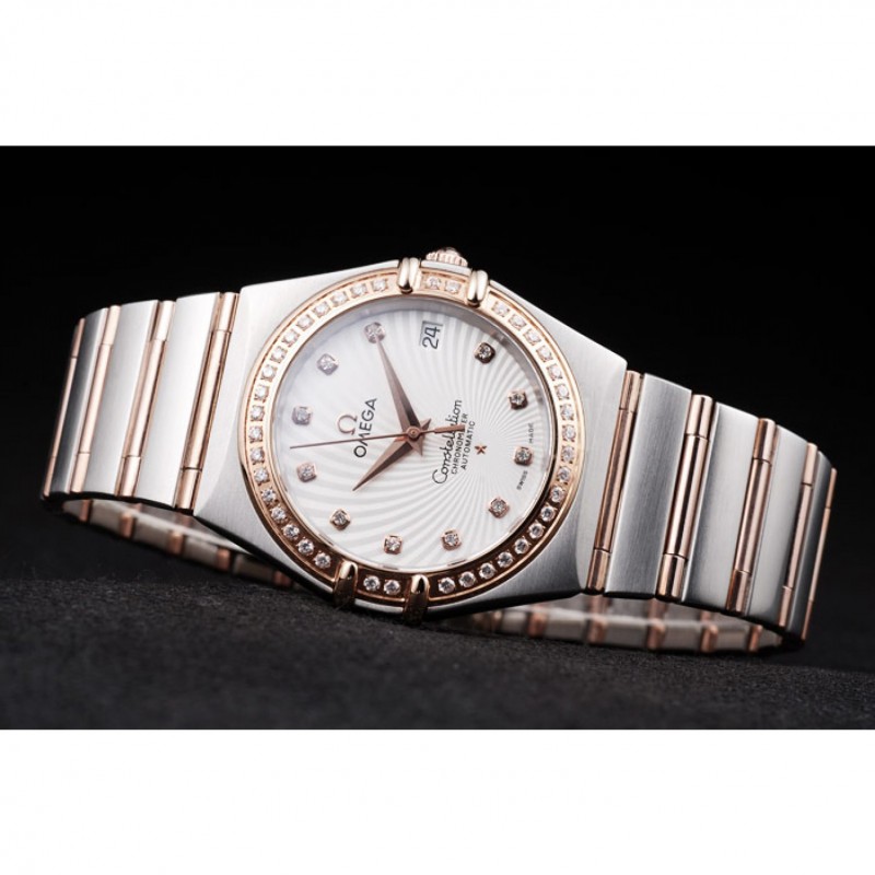 Cheap Replica Watches Omega Swiss Constellation Jewelry Diamond Case Radial Emblem White Dial-4