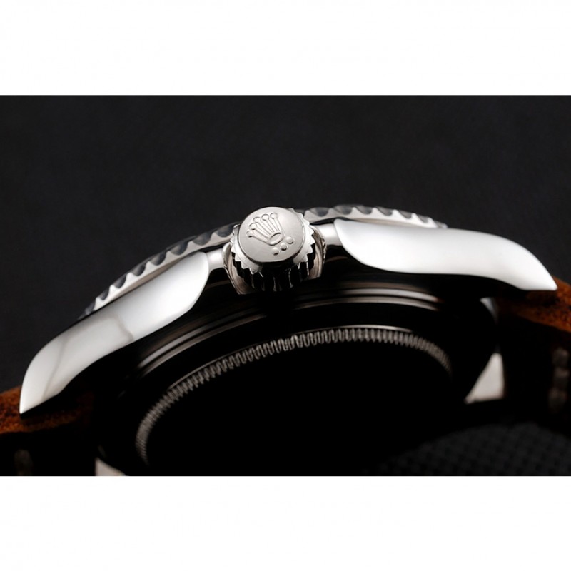 Rolex Yacht Master Black Dial Silver Case Brown Leather Bracelet 1453859-7