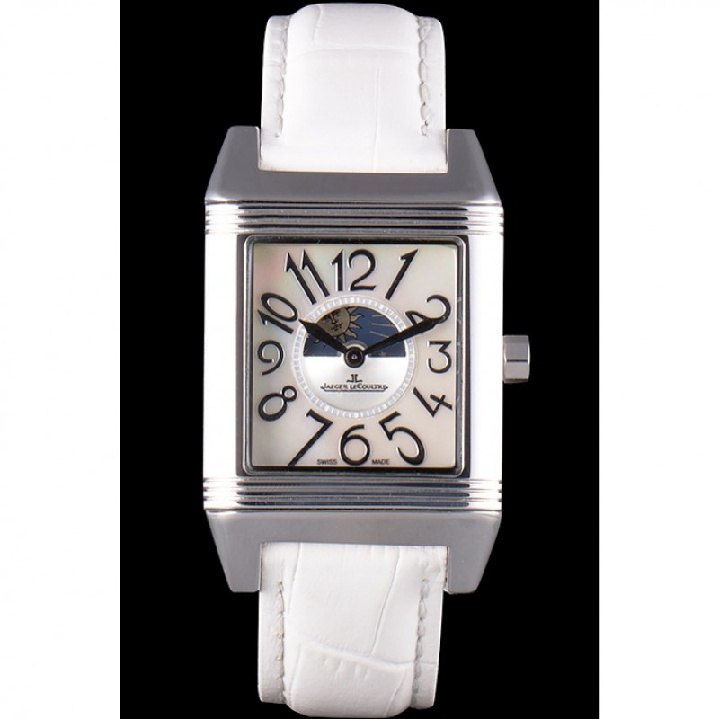 Jaeger le Coultre Reverso Squadro Lady White Leather Strap Pearl Dial 41970-1