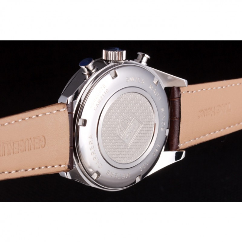 Tag Heuer SLR Brushed Stainless Steel Case Silver Dial Brown Leather Strap-8