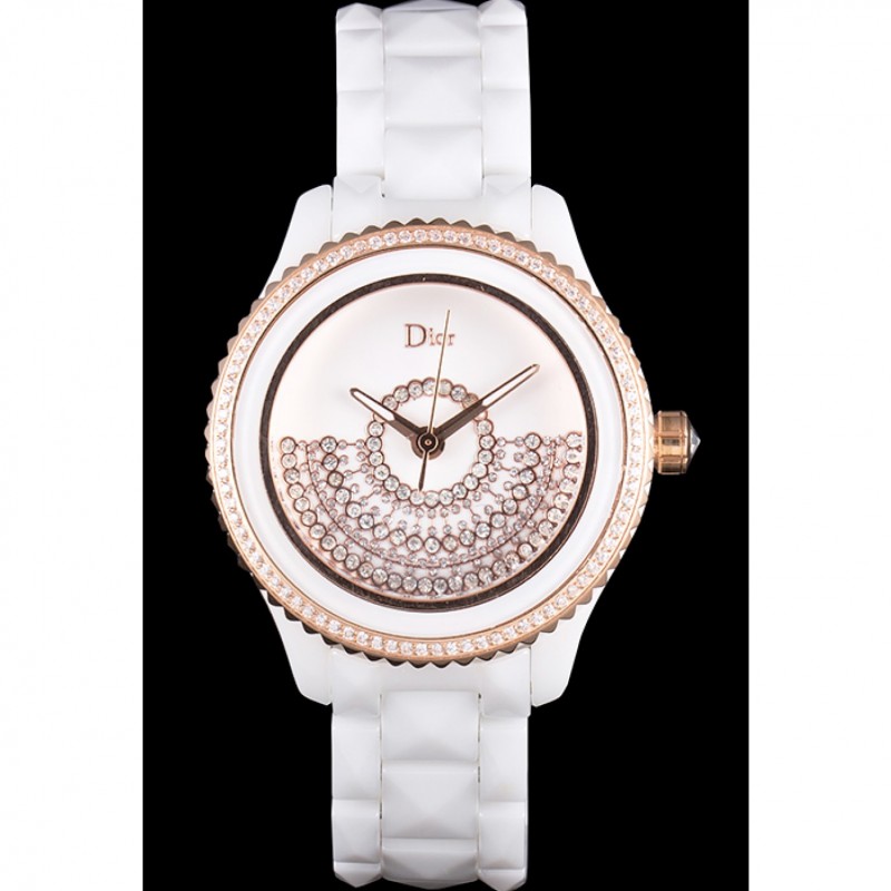 Dior VIII Grand Bal Rose Gold Bezel White Bracelet cd07 621360-1